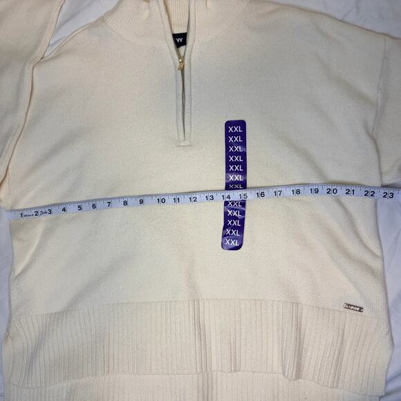 NWT DKNY XXL Cream Quarter Zip Sweater Ribbed Hem Gold Zipper Women’s - Picture 3 of 4